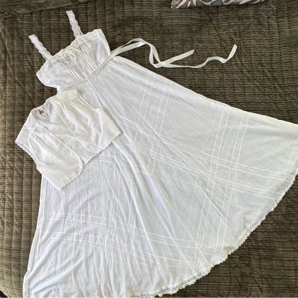Jodi T Vintage Prairie Peasant White 70s Maxi Gown Long Dress Vest Shrug 2Pc Set - Picture 2 of 11
